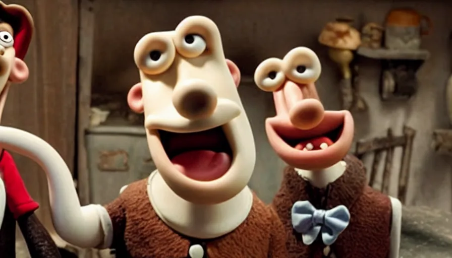 Image similar to a still from a new wallace and gromit movie