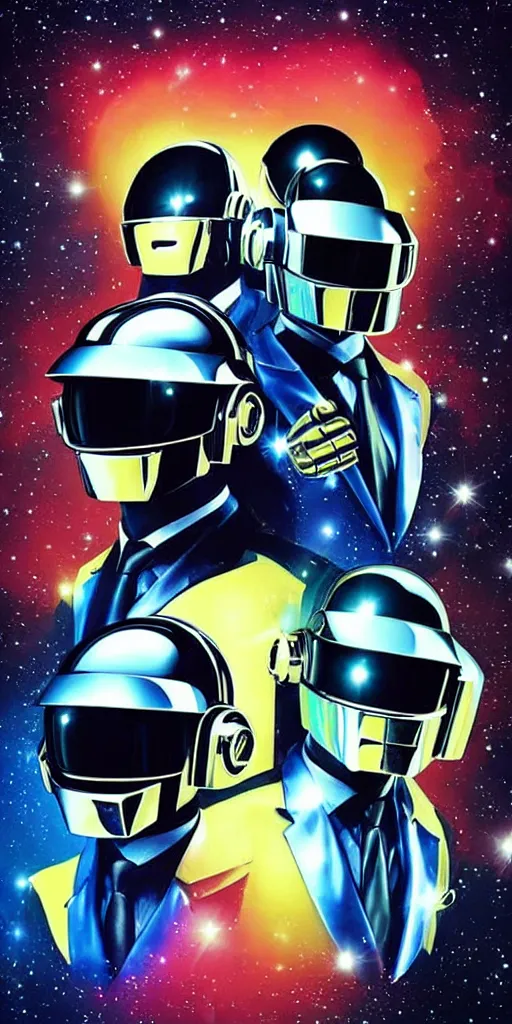 Image similar to Daft Punk above a spaceship