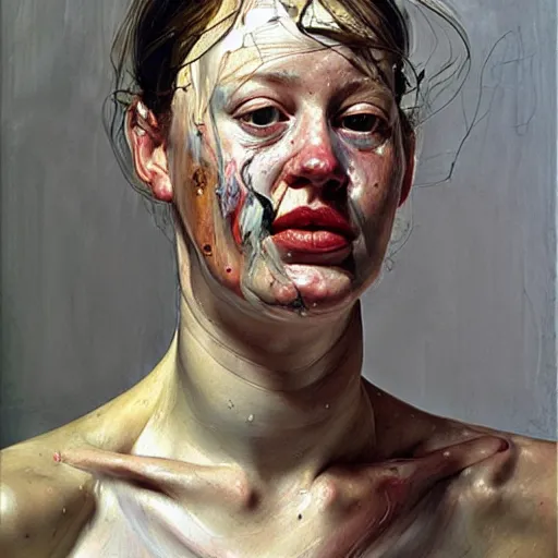 Prompt: Oil painting Portrait by Jenny Saville and Lucian Freud, Abstract brush strokes, Masterpiece