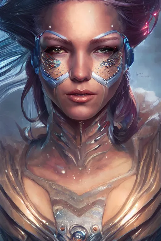 Image similar to cyborg mermaid, d & d, fantasy, portrait, highly detailed, headshot, digital painting, trending on artstation, concept art, sharp focus, illustration, art by artgerm and greg rutkowski and magali villeneuve