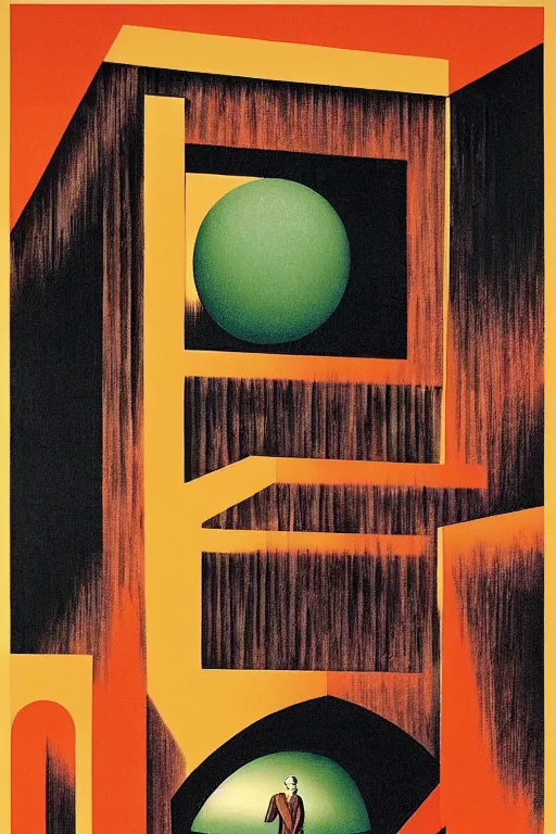 Image similar to Bauhaus Poster by Richard Corben, by René Magritte, surrealism, gothic, baroque