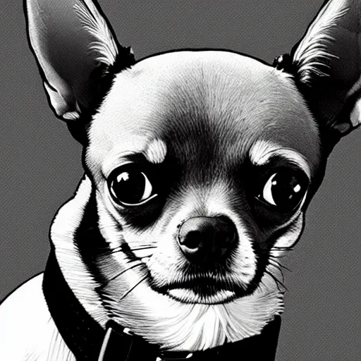 Image similar to portrait of a chihuahua looking angry, by martin ansin, highly detailed, cinematic, extremely detailed, high quality