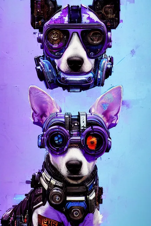 Image similar to a beautiful portrait of a cute cyberpunk dog by sandra chevrier and greg rutkowski and wlop, purple blue color scheme, high key lighting, volumetric light, digital art, highly detailed, fine detail, intricate, ornate, complex, octane render, unreal engine, photorealistic