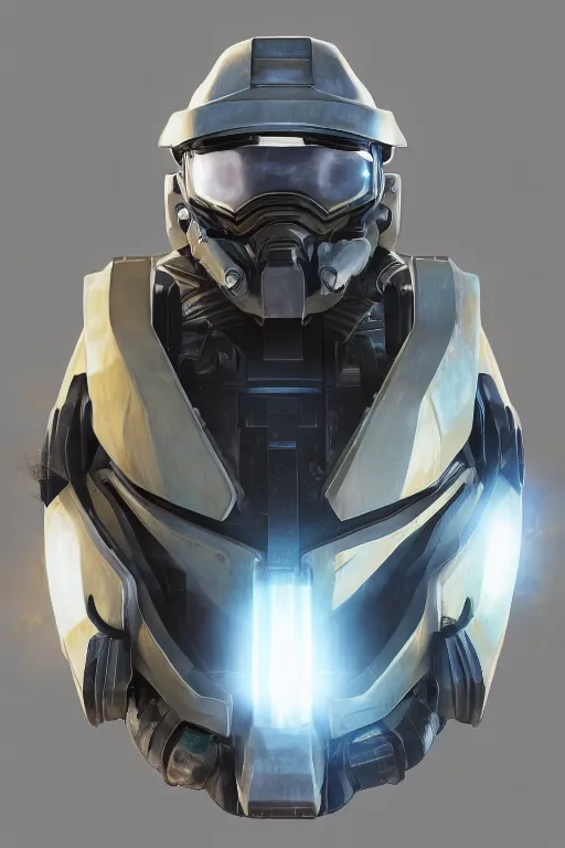 Image similar to robot ninja mask helmet halo master chief radiating a glowing aura global illumination ray tracing hdr fanart arstation by ian pesty and katarzyna da „ bek - chmiel