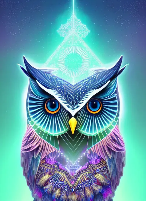 Image similar to symmetry!! product render poster vivid colors divine proportion owl, ice and snow, glowing fog intricate, elegant, highly detailed, digital painting, artstation, concept art, smooth, sharp focus, illustration,