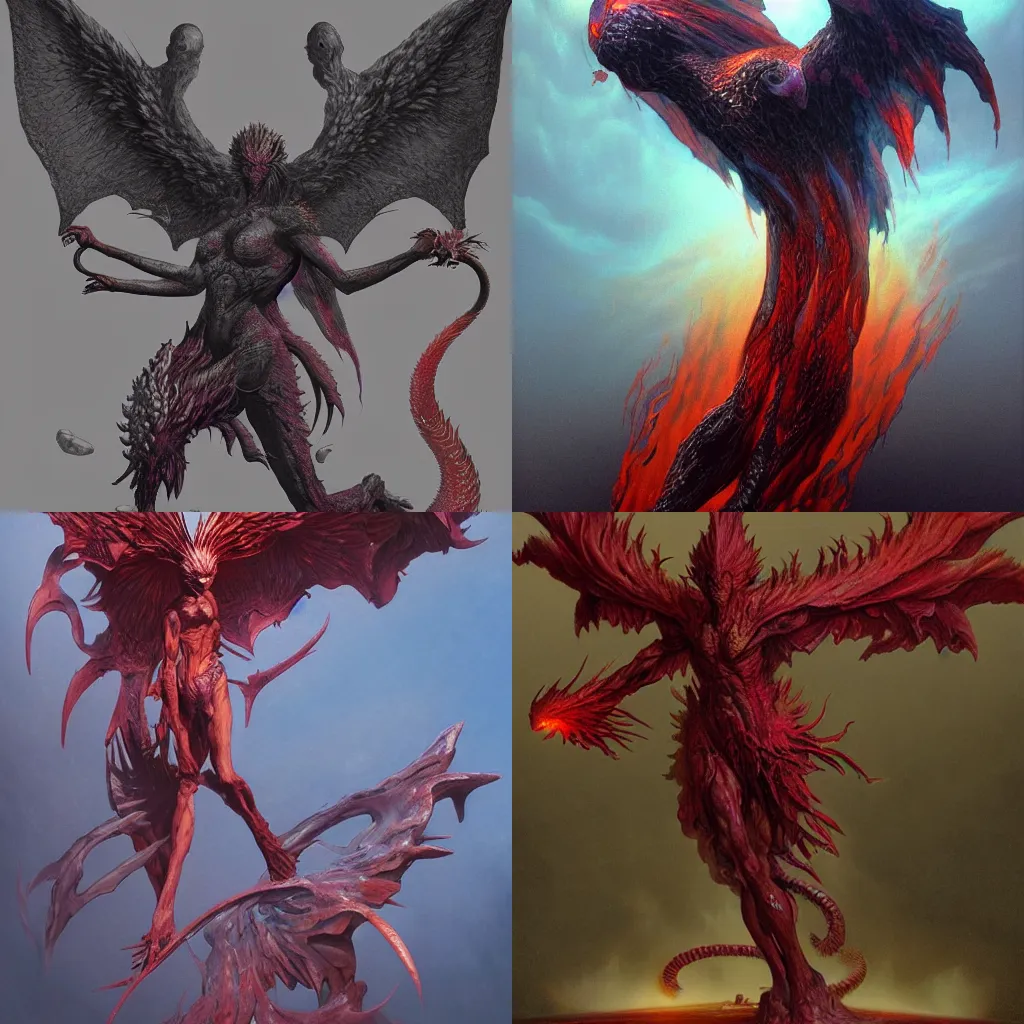 Prompt: diverse elemental phoenix put together on the same body, by wayne barlowe, dark fantasy art, featured on artstation, daily deviation, detailed, sharp focus