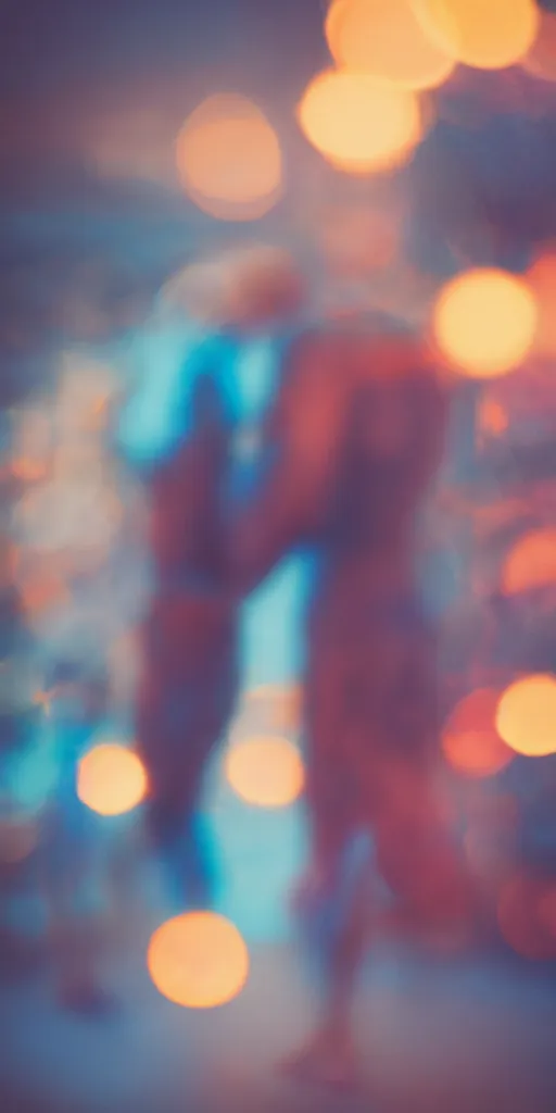 Prompt: a blurry picture of gorgeous human bodies intertwined, long exposure photograph, anamorphic bokeh, orange and cyan lighting