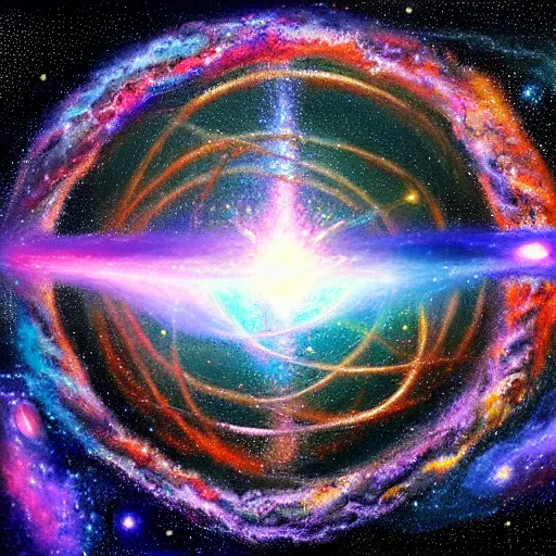 Prompt: image of the entire universe uniting again into perfect love and pure consciousness, defeating the big bang!! final victory of order over disorder!! final defeat of entropy! end of time, galactic scale!! accurate physics mathematics, digital painting, artstation, smooth, sharp focus
