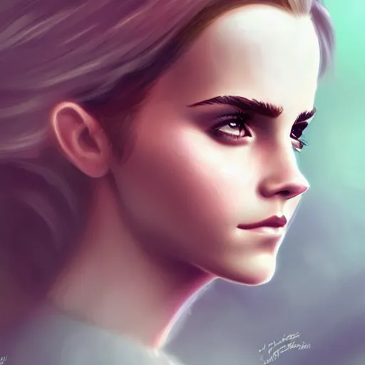 Image similar to Character Portrait of Emma Watson, Charlie Bowater art style, digital, fantasy, portrait,