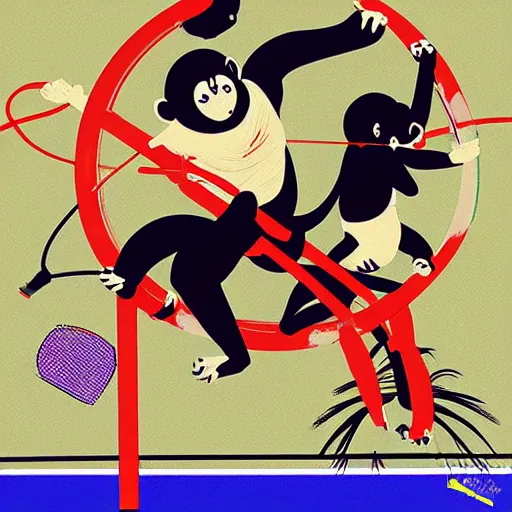 Image similar to illustration of monkeys playing badminton by ilya kuvshinov katsuhiro otomo