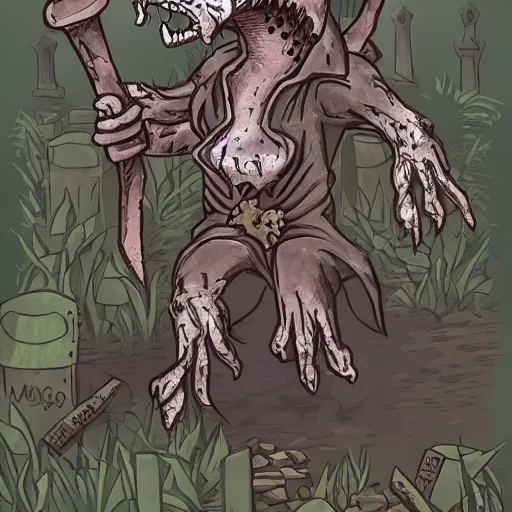 Prompt: a necromancer rat raising bodies from a graveyard, horror, detailed, full body, realistic