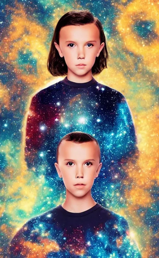 Image similar to a galaxy in the shape of millie bobby brown