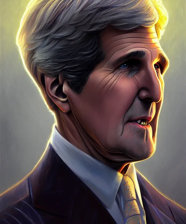 Prompt: John Kerry as a fantasy magic man portrait, sci-fi, amber eyes, face, fantasy, intricate, elegant, highly detailed, digital painting, artstation, concept art, smooth, sharp focus, illustration, art by artgerm and greg rutkowski and alphonse mucha