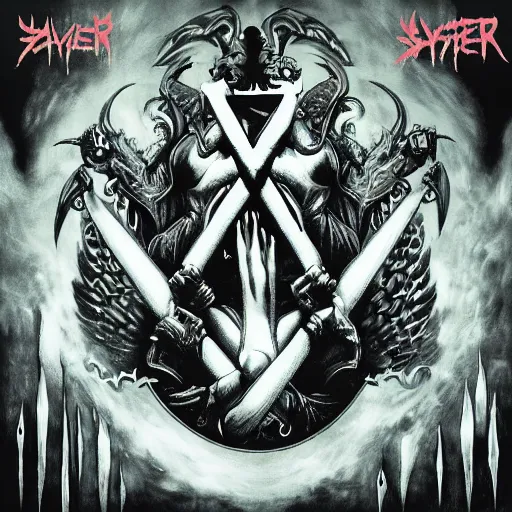 Prompt: Cover art for Slayer: Spirit in Black