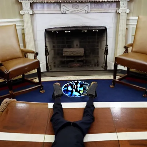 Prompt: barack obama doing a handstand in the oval office