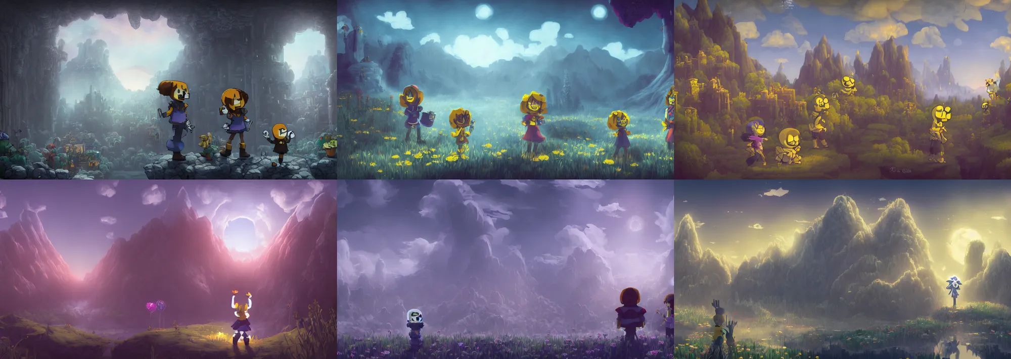 Image similar to A beuatiful matte painting of Undertale, emotional, cinematic, atmospheric, featured on artstation, ultra detailed