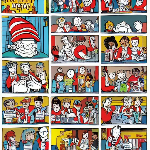 Prompt: page from where's waldo book