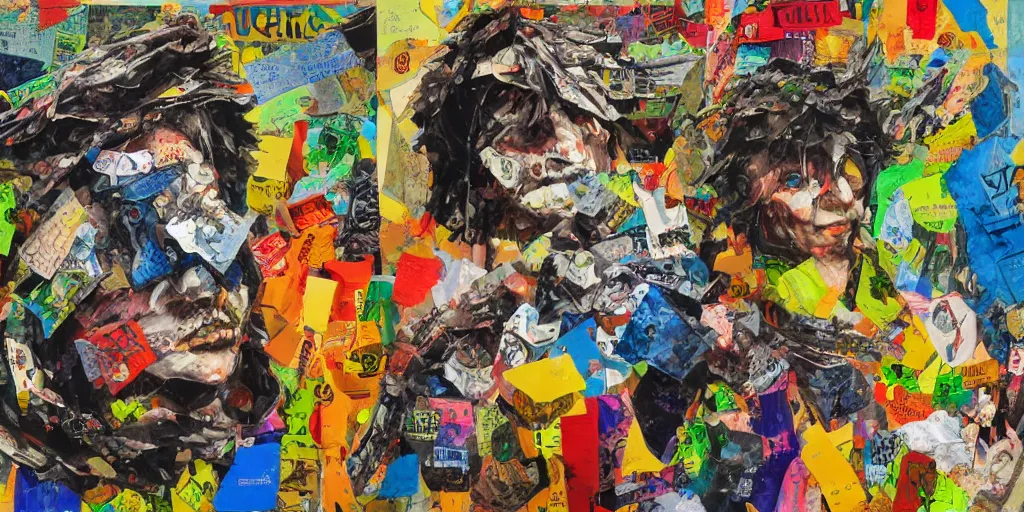 Prompt: mad trash bags, collage, acrylic on canvas, expressionism movement,, ultra detailed, breathtaking detailed, by blake neubert