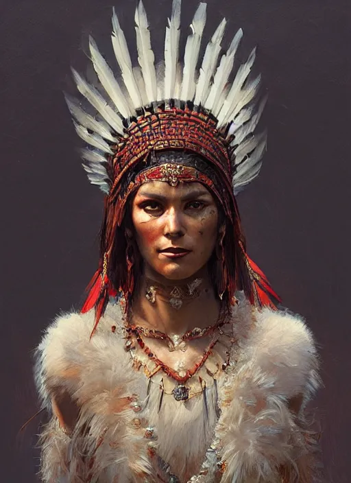 Image similar to gorgeous redskin woman wearing headdress, intricate, elegant, highly detailed, artstation, concept art, smooth, sharp focus, illustration, art by stefan kostic and greg rutkowski