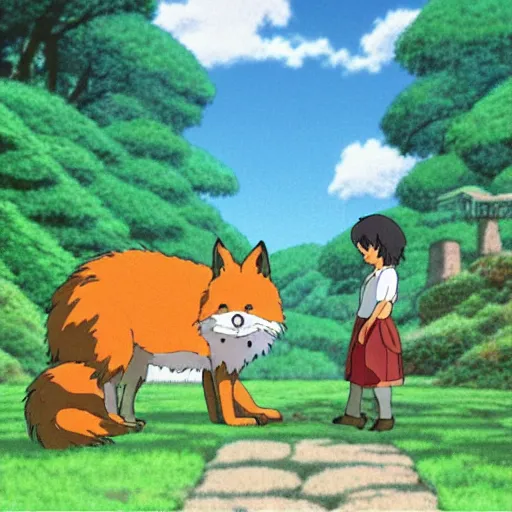 Image similar to ghibli movie scene, fox