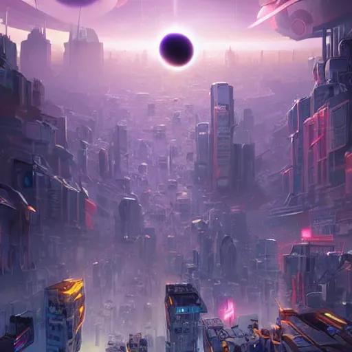 Image similar to black hole rising above city, city destroyed by shockwave, black hole with accretion disс, digital art, art by tyler edlin, stefan koidl, brock hofer