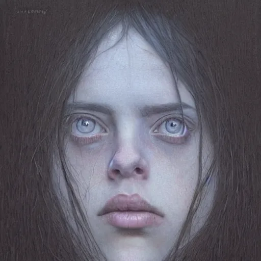 Image similar to billie eilish portrait by zdislaw beksinski