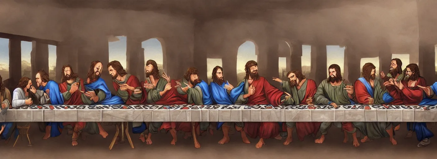 Prompt: the last supper with star wars characters.