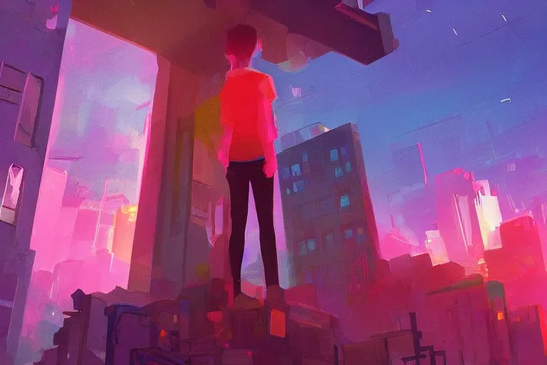 Image similar to a digital art of a selfie of max caulfield standing in a metropolis, youth, light effect, highly detailed, by anton fadeev