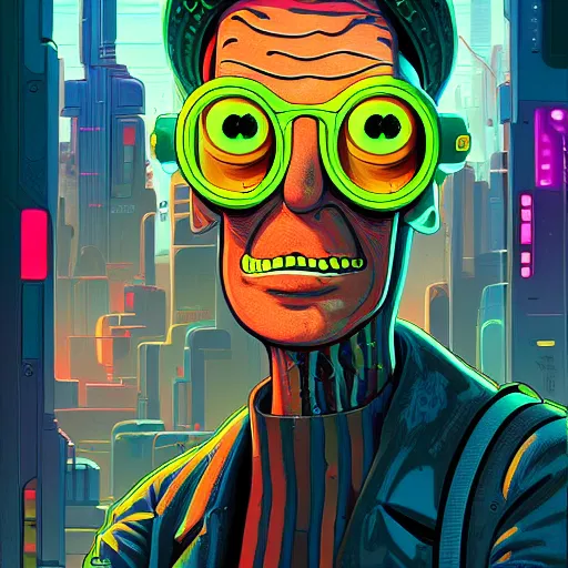 Image similar to h 0 c 0 k futurama cyberpunk portrait by gaston bussierre and charles vess and james jean and erik jones and rhads, inspired by rick and morty, huge scale, beautiful fine face features, intricate high details, sharp, ultradetailed