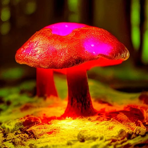 Image similar to glowing mushroom, luminescent mushroom : : dark forest : : [ illuminated by a single mushroom ] : : 8 k : : [ digital art ] : :