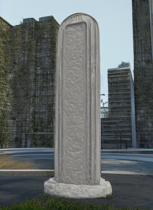 Prompt: highly detailed realistic architecture 3 d render of a stele in frank gahry style standing near a highway, archdaily, made in unreal engine 4 octane render