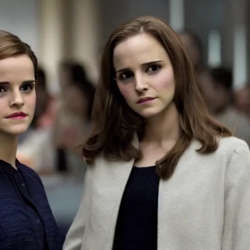 Image similar to Film still of Emma Watson and Natalie Portman in the movie The Social Network.