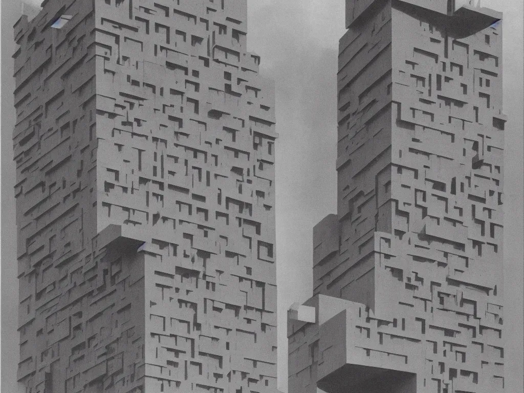 Prompt: brutalist cube tower ruined in the oasis. karl blossfeldt, agnes pelton