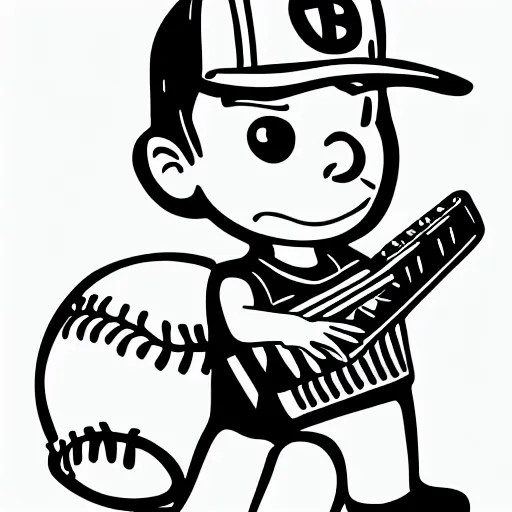 Image similar to cartoon line drawing illustration of a kid, wearing a backwards baseball cap, playing a Korg MS-20 synthesizer, in the style of The Beano, pen and ink, black and white, long shot, white background, graffiti marker