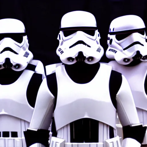 Prompt: the power rangers with storm trooper's helmets