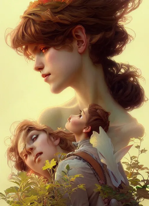 Prompt: portrait of pixie and fairy and sprite, intricate, headshot, soft face, highly detailed, digital painting, artstation, concept art, sharp focus, cinematic lighting, illustration, art by artgerm and greg rutkowski, alphonse mucha, cgsociety