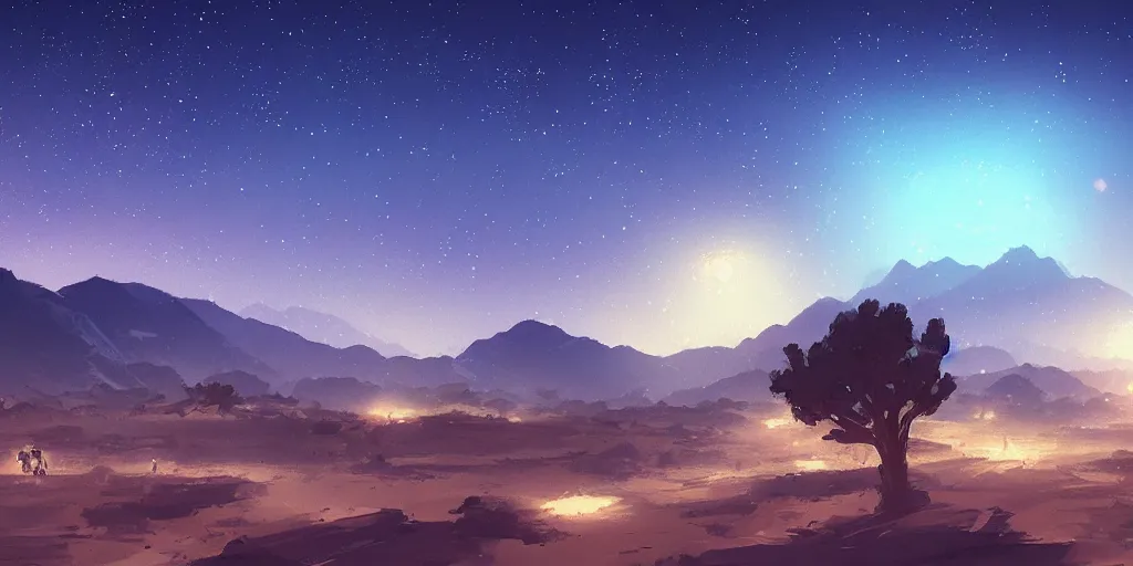 Image similar to a stunning desert landscape at night by makoto shinkai