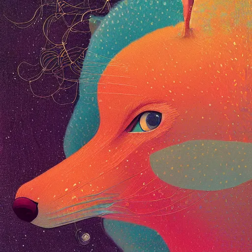 Image similar to little curious fox on the prowl oil painting victo ngai