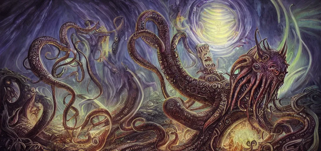 Image similar to beatiful eternal gods art fantasy mythology lovecraft style, detailed painting artstaition