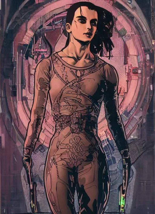 Prompt: cyberpunk gymnast. portrait by ashley wood and alphonse mucha and laurie greasley and josan gonzalez and james gurney. splinter cell, apex legends, rb 6 s, hl 2, d & d, cyberpunk 2 0 7 7. realistic face. character clothing. vivid color. dystopian setting.