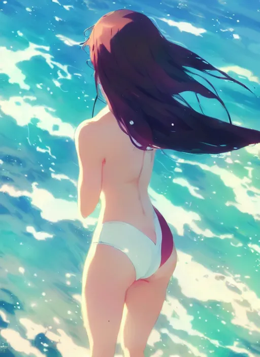 Prompt: girl swim towards. illustration concept art anime key visual trending pixiv fanbox by wlop and greg rutkowski and makoto shinkai and studio ghibli