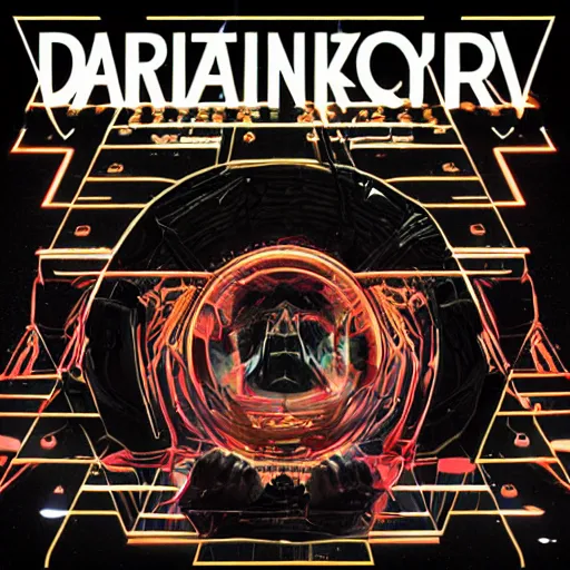 Image similar to amazing electronica darksynth vynil album cover graphic design,