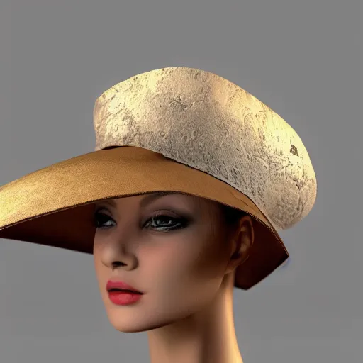 Image similar to a hat made out of parchment covered with calligraphy hyperrealistic photorealistic render 3 d detailed!!!