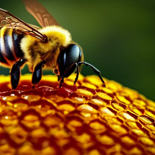 Prompt: Bee honey 4k, realistically, pragmatic, actual, cinematic, hyper realism, 8k, Vibrant colors