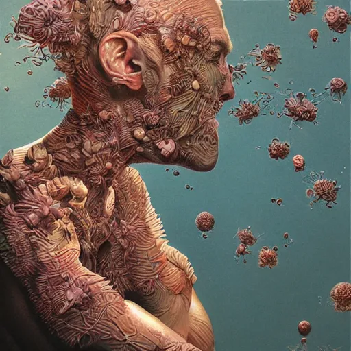 Prompt: realistic detailed photo rendered in octane 3d , human mosquito with small flowers around and on the side, mysticism, by Francis Bacon, Monster Stickers late 80's,by Amano, Karol Bak, Greg Hildebrandt, Ayami Kojima and Mark Brooks deep colors. Beksinski painting, art by Takato Yamamoto. smooth shading, ultra detailed, high resolution, masterpiece. rendered in blender, ultra realistic, cinematic, unreal 6
