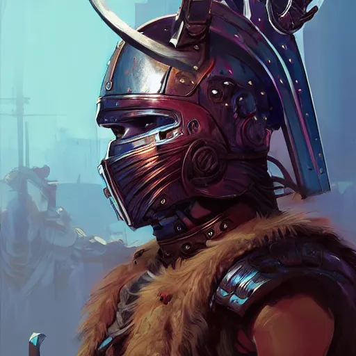 Image similar to cyberpunk viking helmet mask warrior goddess robot ninja fantasy, art gta 5 cover, official fanart behance hd artstation by jesper ejsing, by rhads, makoto shinkai and lois van baarle, ilya kuvshinov, ossdraws