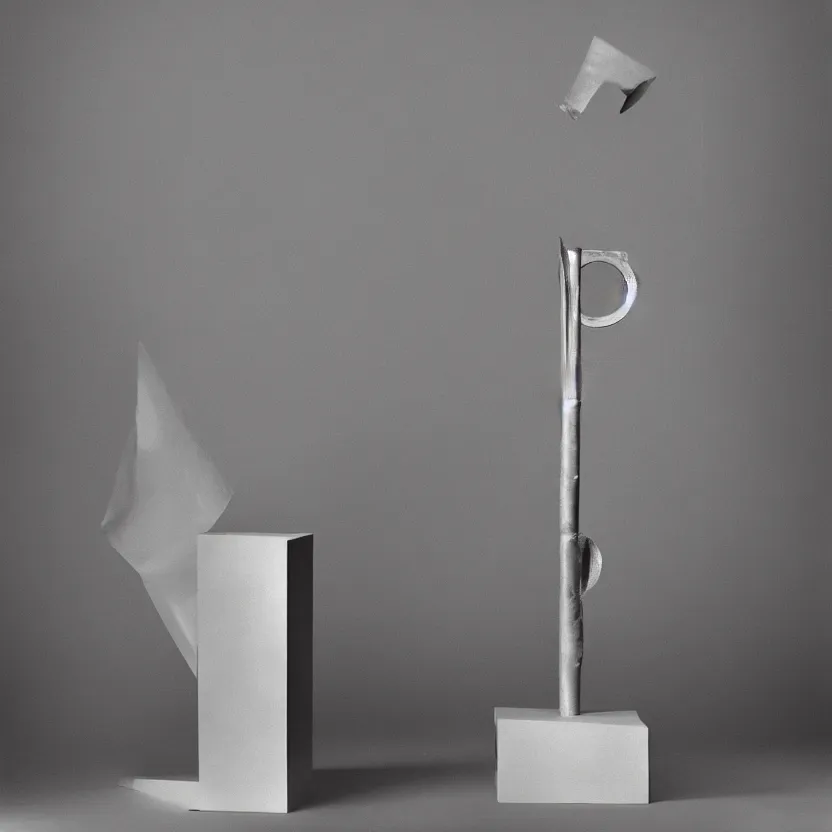 Prompt: an impossible quantum readymade machine by Marcel Duchamp on a pedestal, packshot, by Irving Penn and Man Ray, 4k