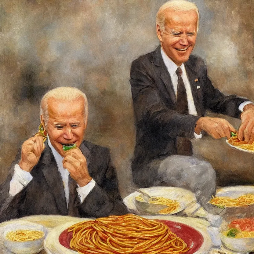 Image similar to impressionist biden eating spaghetti