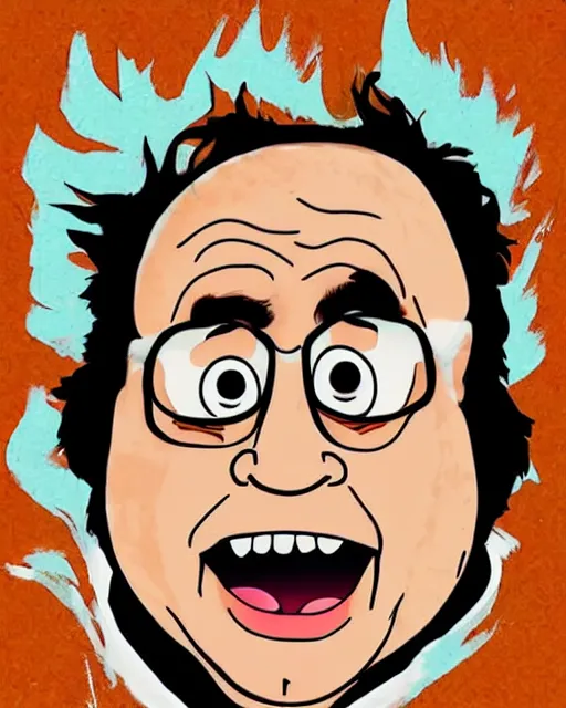 Image similar to Portrait of Danny Devito in the style of Rick & Morty