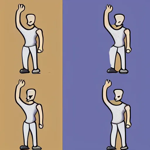 Prompt: an animation of the same man waving his arm from left to right in digital frame by frame, separated into equally sized frames, from'animation types'